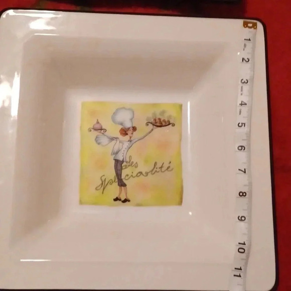 💙🌹1 Italian square serving dish.  green, yellow & pink (painting background) - Picture 5 of 10